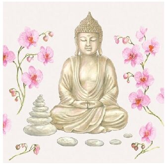 Ambiente 20x India thema feest servetjes 33 x 33 cm Boeddha print goud/roze