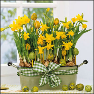 Ambiente 20x Pasen thema tafel servetten narcissen/paaseitjes thema 33 x 33 cm - Feestservetten Multikleur