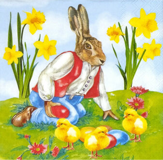 Ambiente 20x Pasen thema tafel servetten paashaas/kuikens/lente thema 33 x 33 cm