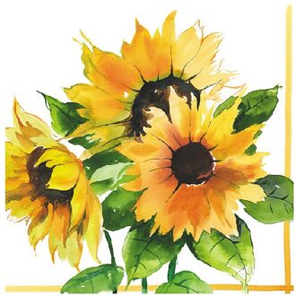 Ambiente 20x stuks Servetten met zonnebloemen print 33x33 cm