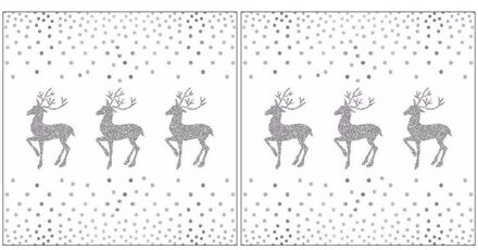 Ambiente 40x Kerst servetten rendier en stippen wit/zilver 33 x 33 cm