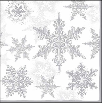 Ambiente 40x Servetten winter sneeuwvlokken thema wit/zilver 33 x 33 cm - Feestservetten