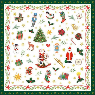Ambiente 40x stuks kerstdiner/kerst thema servetten met kerstfiguren 33 x 33 cm groen - Feestservetten Multikleur