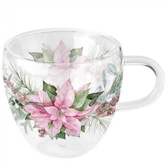 Ambiente Glas dubbelwandig poinsettia transparant