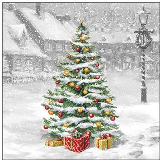 Ambiente kerst thema servetten - 20x - 33 x 33 cm - winter kerstboom - Feestservetten Crème