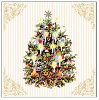 Ambiente kerst thema servetten - 20x st - 33 x 33 cm - creme wit - kerstboom - Feestservetten Crème
