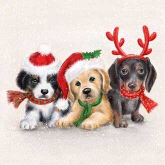 Ambiente kerst thema servetten - 20x st - 33 x 33 cm - honden print - Feestservetten Rood