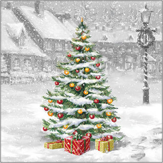 Ambiente Kerst thema servetten - 20x st - 33 x 33 cm - winter - kerstboom Creme