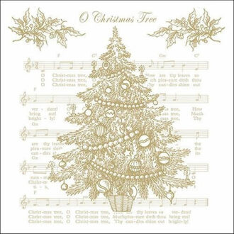 Ambiente Kerst thema servetten - 20x st - 33 x 33 cm - wit/goud - muziek - kerstboom
