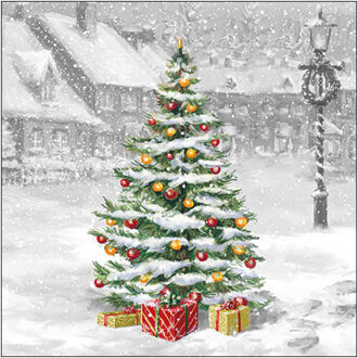 Ambiente kerst thema servetten - 40x - 33 x 33 cm - winter kerstboom - Feestservetten Crème