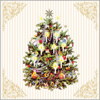 Ambiente Kerst thema servetten - 40x st - 33 x 33 cm - creme wit - kerstboom