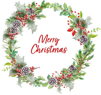 Ambiente Kerst thema servetten - 40x st - kerstkrans - 33 x 33 cm - Merry Christmas - kerstdiner