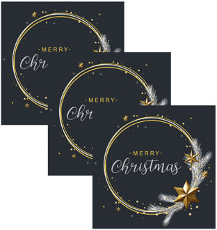 Ambiente Kerst thema servetten - 60x st -? zwart Merry Christmas - 33 x 33 cm - kerstdiner - kerstservetten