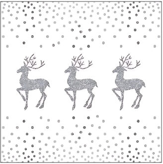 Ambiente Kerstservetten - zilver/wit - rendier - 33 x 33 cm - 3 laags