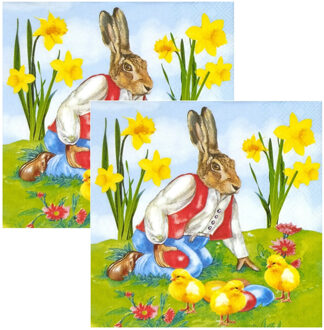 Ambiente Paas thema servetten - 40x - Paashaas print - 33 x 33 cm - Pasen - feestservetten - Paasontbijt