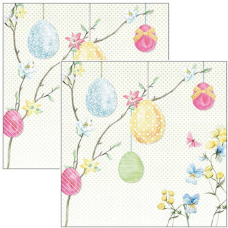 Ambiente Paas thema servetten - 80x - Paaseieren print - 33 x 33 cm - Pasen - feestservetten - Paasontbijt
