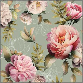 Ambiente Servet 25x25cm Peonies groen