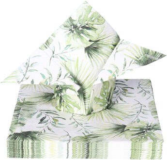 Ambiente Servet 33 Jungle leaves white Groen