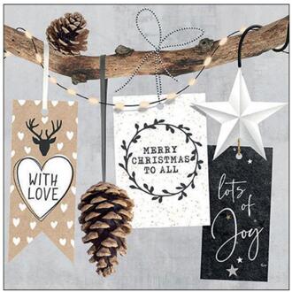Ambiente Servet 33cm Christmas hangtags grijs