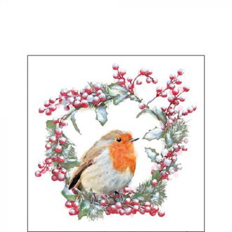 Ambiente Servet Robin In Wreath 33cm Multikleur
