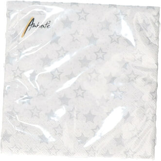 Ambiente servetten - 20x st - wit - sterren - papier - 3laags - Feestservetten Multikleur