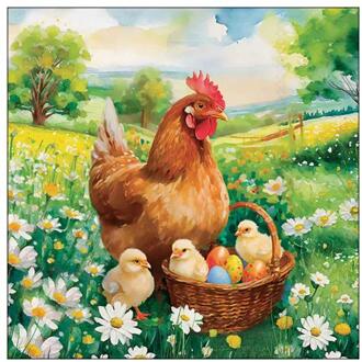Ambiente Servetten 33cm Easter chicks in meadow groen