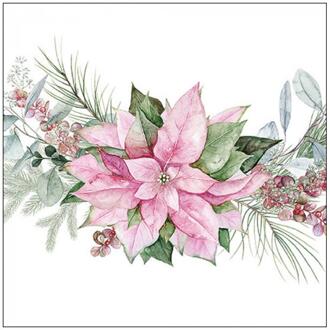 Ambiente Servetten 33cm Pink poinsettia wit