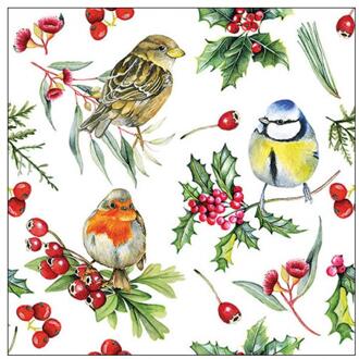 Ambiente Servetten Birds in winter 33cm wit