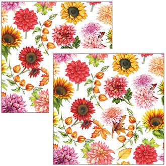 Ambiente Servetten bloemen thema - 60x stuks - 3 laags - 33 x 33 cm -Lente/Herfst