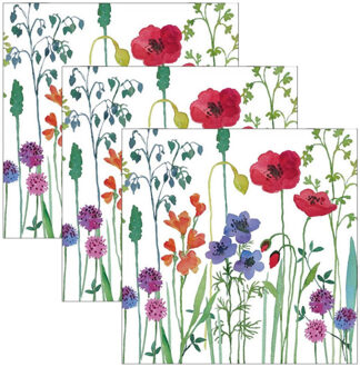 Ambiente Servetten bloemen thema - 60x - weidebloemen - wit - 33 x 33 cm