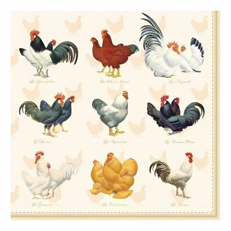 Ambiente Servetten kippen en hanen - 20x st - 33 x 33 cm - Pasen thema - lunch/diner servetjes - Paas