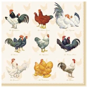 Ambiente Servetten kippen en hanen - 40x st - 33 x 33 cm - Pasen thema - lunch/diner servetjes - Paas Multi
