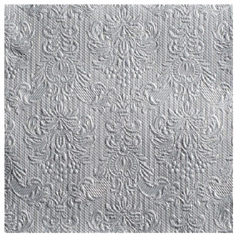 Ambiente Servetten Luxe - 15x stuks - 40 x 40 cm - zilver - barok patroon - 3 laags