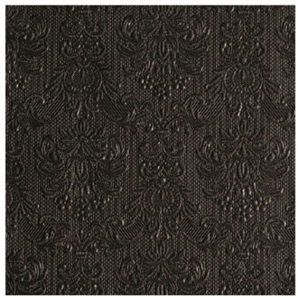 Ambiente Servetten Luxe - 15x stuks - 40 x 40 cm - zwart - barok patroon - 3 laags