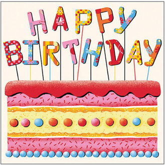 Ambiente Tafel diner/lunch servetten - happy birthday verjaardag taart - 33 x 33 cm - 20x stuks