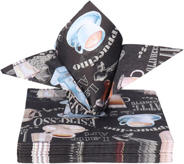 Ambiente Tafel diner servetten - Barista Koffie thema - 20x stuks - 33 x 33 cm Zwart