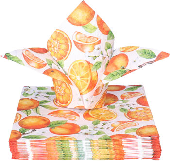 Ambiente Tafel diner servetten - Fruit Sinaasappels thema - 20x stuks - 33 x 33 cm
