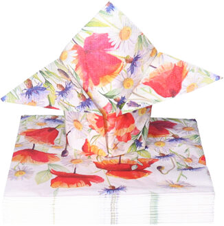 Ambiente Tafel diner servetten - klaprozen en korenbloemen thema - 40x stuks - 33 x 33 cm