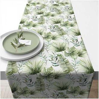 Ambiente Tafelloper Jungle leaves white groen