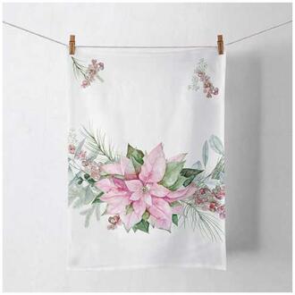 Ambiente Theedoek Pink poinsettia wit