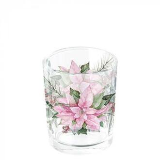 Ambiente Theelichthouder Pink poinsettia transparant