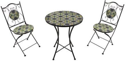 Amélie 3-delige Mozaïek Bistroset Blauw/geel Bistro Set met tafel & 2 stoelen