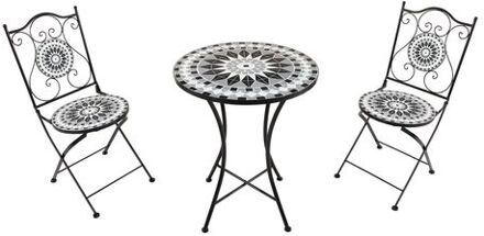 Amélie 3-delige Mozaïek Bistroset Zwart/wit Bistro Set met tafel & 2 stoelen