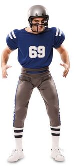 American Football Highschool Kostuum Man Blauw, Zilver - Grijs