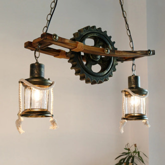 American light design vintage chandelier retro Cafe Bar Restaurant wooden loft pendant lamp gear industrial hanging glass light
