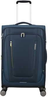 American Tourister Wanderlite Spinner M - Uitbreidbaar 73/81 liter - 68x43x29/32 cm - dark navy zachte koffer Blauw - H 68 x B 43 x D 29 cm