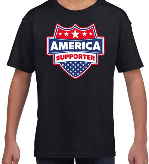 Amerika / America schild supporter  t-shirt zwart voor kinderen XL (158-164)