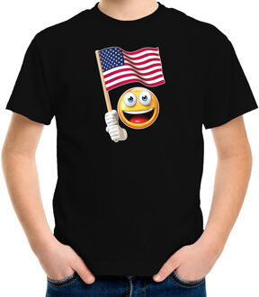 Amerika supporter / fan emoticon t-shirt zwart voor kinderen S (122-128)