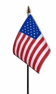 Amerika/USA - 3x - mini vlaggetje van 10 x 15 cm op stokje - Landen vlag - H27 cm
