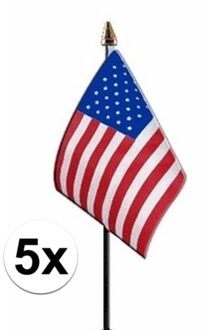 Amerika/USA - 5x - mini vlaggetje van 10 x 15 cm op stokje - Landen vlag - H27 cm